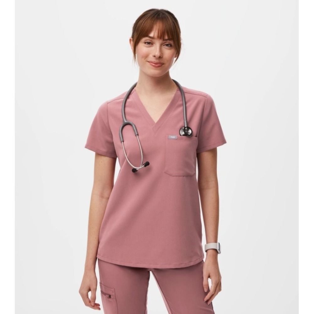 FIGS Catarina One-Pocket Scrub Top Mauve Pink Womens Small V-Neck Nursing